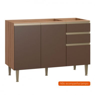 Balcão de Cozinha Cook 3 PT 2 GV Madeira e Oxid