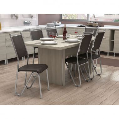 Conjunto de Mesa com 6 Cadeiras Mommentum Cromado e Preto