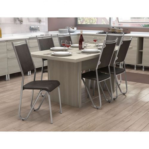 Conjunto de Mesa com 6 Cadeiras Mommentum Cromado e Preto